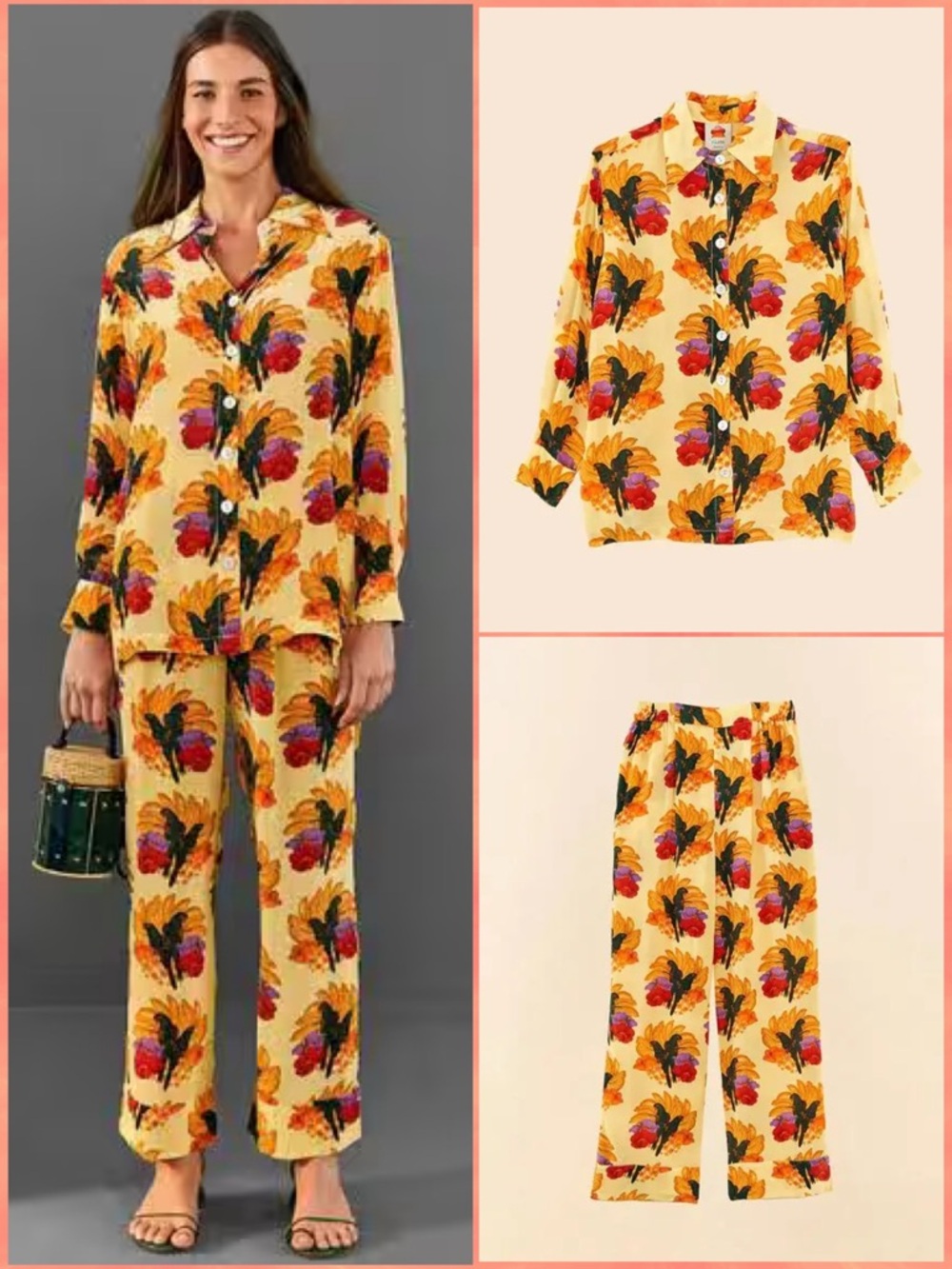 Yellow Floral Button-☀️Farm Rio Banana Nest Set 🦜 S/M Top & Pants Set